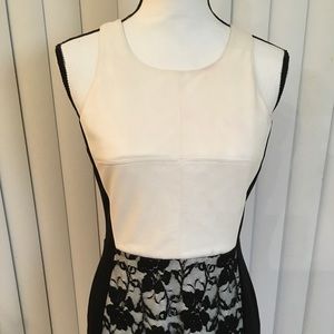 Bailey 44 Black and white sleeveless mini dress ,front leather and lace